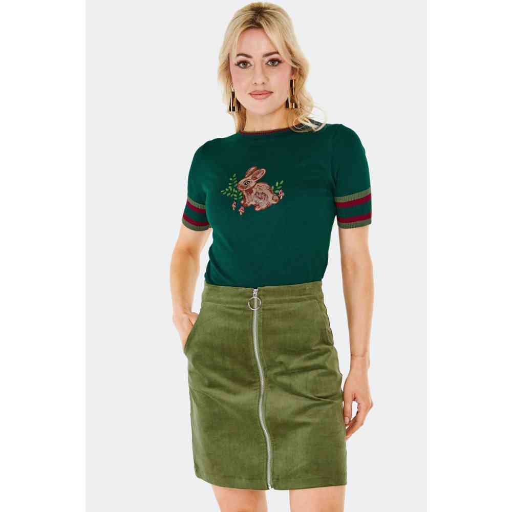 Voodoo Vixen - Corduroy Zip Korte rok - Groen